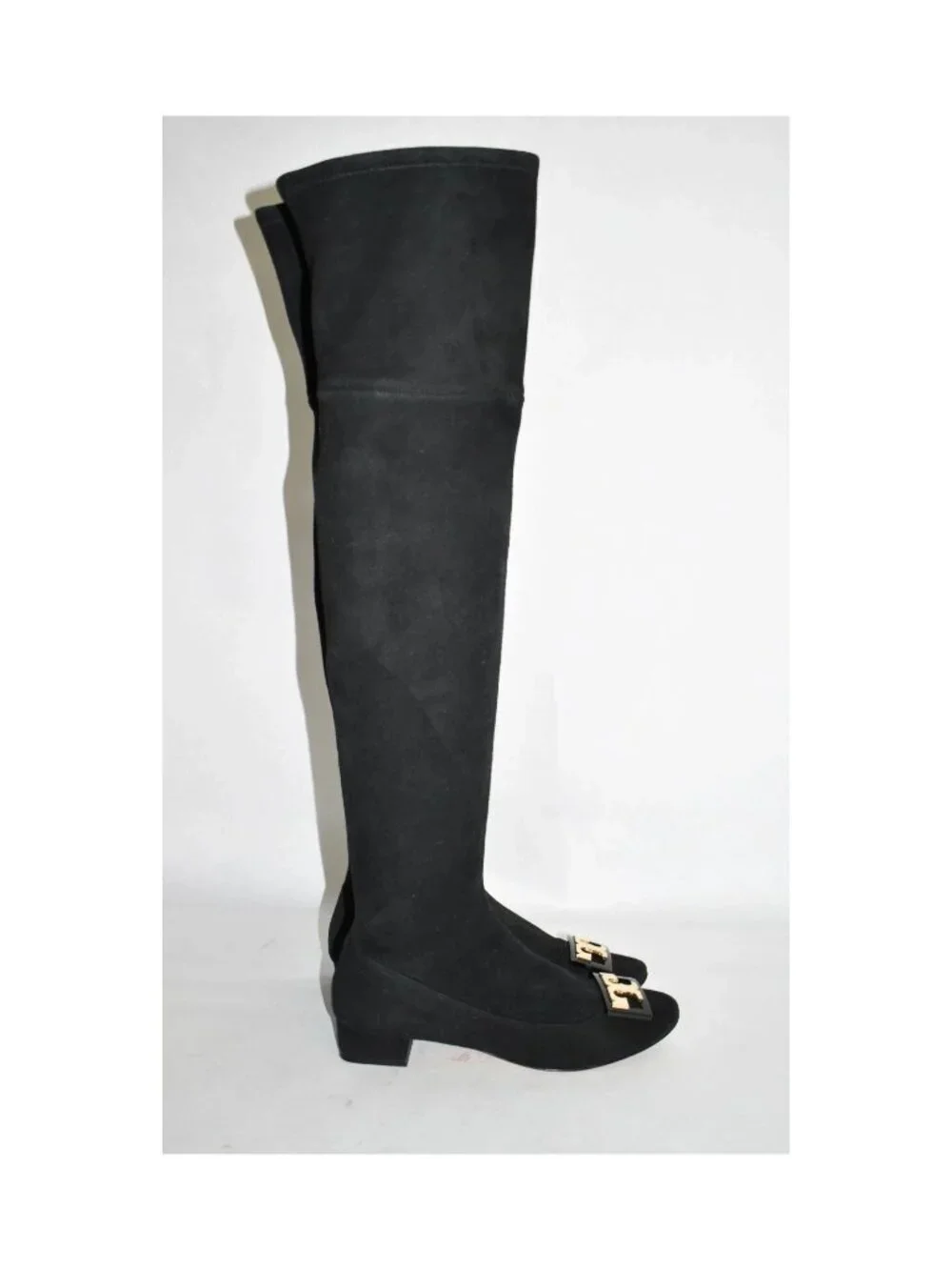 $650 TORY BURCH Gigi Stretch Over the Knee Boots RIDING BLACK GOLD LOGO 5 (M31)